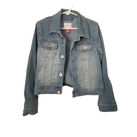 The Childrens Place Girls Small Denim Jean Jacket Blue Distressed Snap Front - Picture 6 of 6